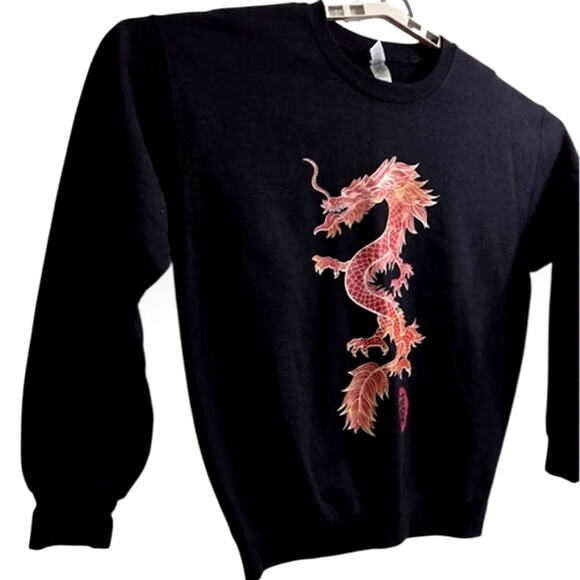 Black‎ Dragon Graphic Sweatshirt Men's Size M Heavy Blend - Picture 2 of 7